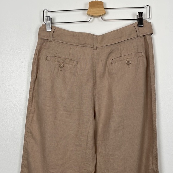 Tahari wide leg linen pants women size 4 with belt 4 pockets comfortable beige - Picture 7 of 8